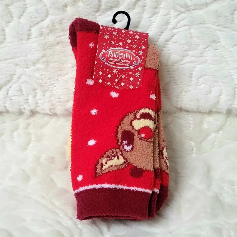 Bioworld Rudolph Christmas Crew Socks 1 Pair Sock 5-7 Youth 3-5 Year Olds New